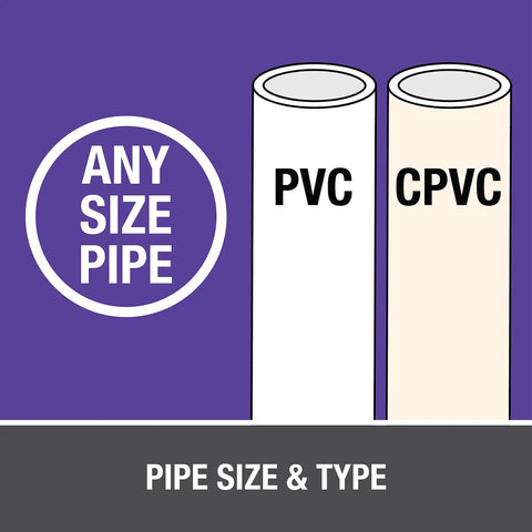 Purple Pipe And Fitting Primer For PVC And CPVC 8 Oz Bottle Pro Grade Fast Drying Formula For Clean Bonding On Water Supply Sewer Drain Lines Ideal For Residential And Commercial Plumbing Projects. image of PVC and CPVC pipe size