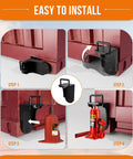 Shipping container jack lug with U-shaped handle, black metal lifter attached to a red container corner (pack of 1)