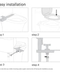 Illustration of CleanSpa Luxury Handheld Bidet And Mounted Holster With Integrated Shut Off In White installation steps.