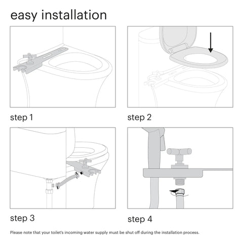 Illustration of CleanSpa Luxury Handheld Bidet And Mounted Holster With Integrated Shut Off In White installation steps.