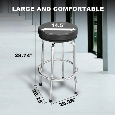 Swivel Bar Stool With Padded 14.5 Inch Seat For Garage And Shop, Heavy Duty Steel Frame With Chrome Plated Legs, Black