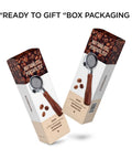 Box packaging of Bottomless 54mm Portafilter for Espresso Machines with Puck Filter, Breville compatible, displayed upright.