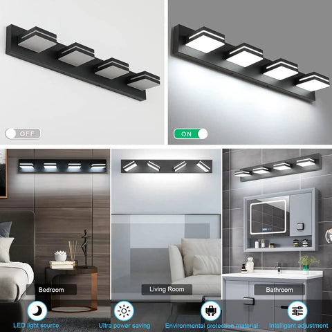 4-Light Matte Black LED Vanity Light Fixtures for Bathroom, 30 Inch Wall Mount Over Mirror, Acrylic Frosted Shade