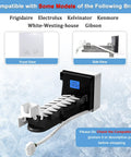 Ice maker replacement assembly for Frigidaire/Electrolux/Kenmore refrigerators; black housing with blue label.