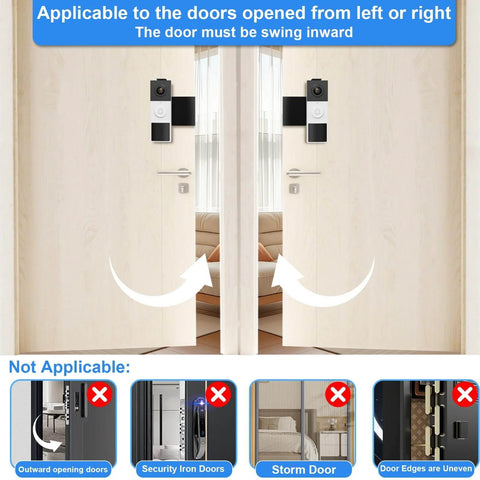Anti Theft Video Doorbell Mount With No Drill Installation Adjustable Bracket for Apartment Rentals on inward-swing door