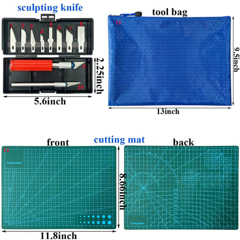 DIY Tool Kit For Gundam Gunpla Building And Dollhouse Miniatures With Precision Knives And Blue Tool Bag