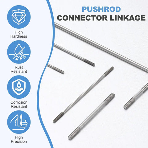 12 Pcs Silver Push Rods Connectors Linkage Set, M3 Threaded Rod, 304 Stainless Steel Double End RC Servo Push Rods, 65mm Long