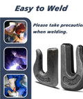 8 Pack 5/16 Inch G70 Weld On Grab Chain Hooks For Chains And Tractor Buckets, Heavy Duty Weld-On Hooks Set, 4700 Lb Working Load Limit, Forged Steel Construction, 2.5 In Long By 1.95 In Wide, weld-on hook set shown with welding use
