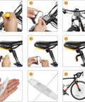 Night Ride Safe Bicycle Reflector Kit 6 Pcs Front White And Rear Red Spoke Reflectors installation on bike handlebars and seatpost