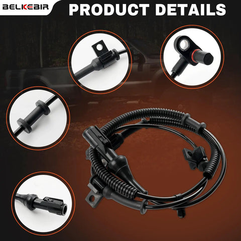 Front Abs Wheel Speed Sensor Pair For 2005 To 2010 Ford F250 And F350 Super Duty Trucks close-up of connectors and wiring.