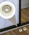 Rock Solid Replacement Sliding Door Wheels With Heavy Duty Nylon And Steel Build Ultra Quiet Zero Friction Caster Rollers close-up of nylon roller with bearing.