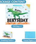 13 Inch Large Watercolor Dinosaur Birthday Gift Bag With Handles, Greeting Card And Tissue Paper, All In One Party Loot