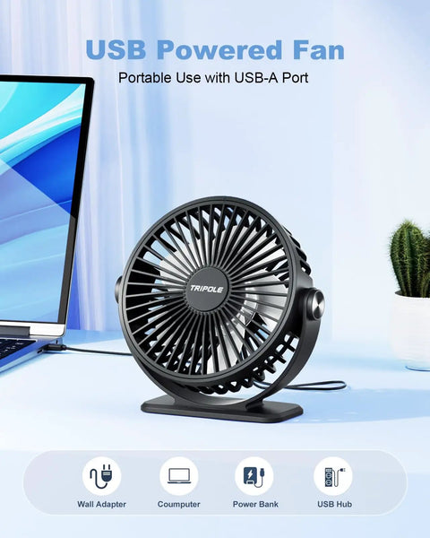 Tiny But Mighty USB Desk Fan With Three Speeds, 360 Degree Rotation, Quiet Personal Cooling for Desktop with laptop and plant