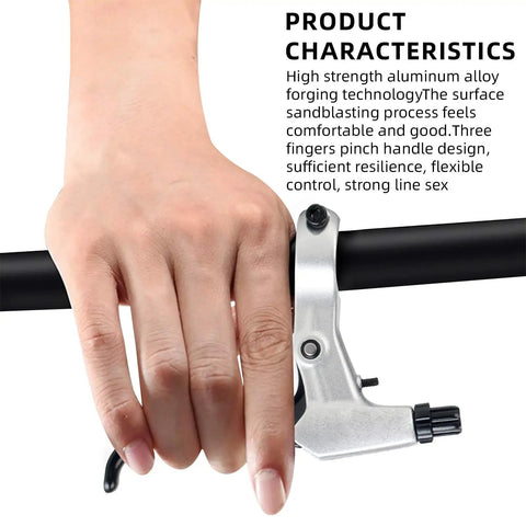 Universal 22mm Bike Brake Levers Set installed on handlebars, showing ergonomic design and aluminum construction with hand in grip.