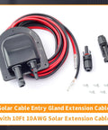Solar Cable Entry Gland With 10Ft 10AWG Extension Cord for RV Roof Mount MC4 Connectors, tinned copper wire, no fuss install