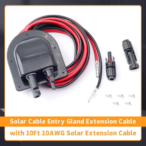 Solar Cable Entry Gland With 10Ft 10AWG Extension Cord for RV Roof Mount MC4 Connectors, tinned copper wire, no fuss install