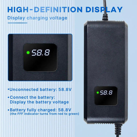58.8V 4A Super Fast Charger For Electric Bikes And Scooters 48V To 52V Li-ion Battery Charger 14s with display screen