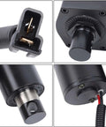 Close-up of Rock Solid Round Baler Linear Actuator electrical connector, heavy duty design for farm use.
