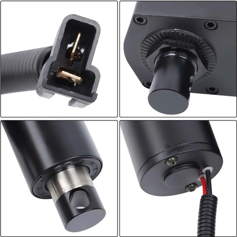 Close-up of Rock Solid Round Baler Linear Actuator electrical connector, heavy duty design for farm use.