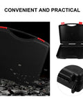 Top Heavy Duty Pp Plastic Tool Box With Secure Latching Lid And Comfort Grip Handle, shown open with a black exterior.