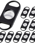 Roygra cigar cutter set, 10-pack in black with guillotine blades; includes one large lanyard-style and nine compact pocket cutters.