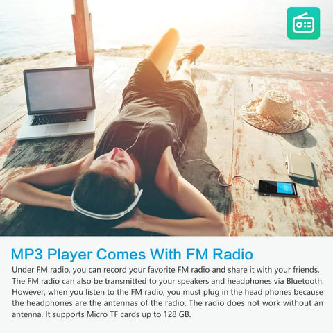 Person relaxing with 64GB Bluetooth MP3 Player With Sport Armband For Running FM Recording Shuffle Play Line In Voice Recording
