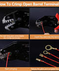 Instructional use of 6 In 1 Wire Crimping Tool For Non-Insulated Open Barrel Terminals, AWG 28-16 Crimper Pliers compatible with connectors