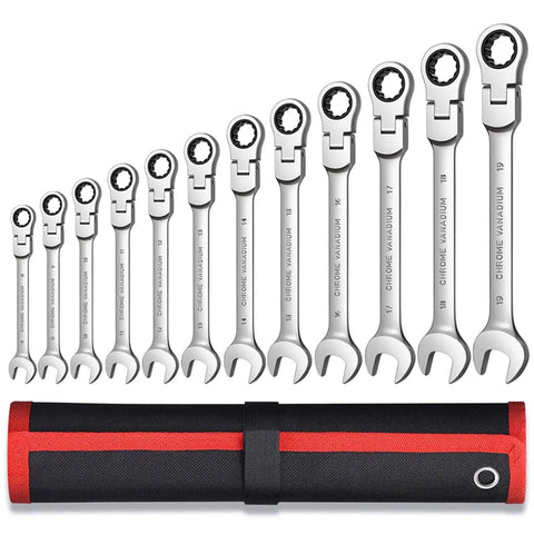 12 Piece Flexible Head Ratchet Spanner Set For Auto And Home Repairs Pro Grade Workhorse Heavy Duty Hand Tools Torque Socket Wrenches