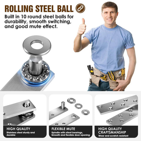 Rolling steel ball hinges with 10 round steel balls, stainless steel construction, featuring durability and mute effect.