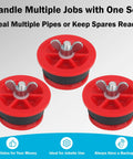 Pro Grade 2 Inch IPS Mechanical Test Plug Kit, Heavy Duty Expansion DWV Pipe Seal for Plumbing Pressure Testing and Temporary Drain Sealing, Reusable, 3 Pack, red