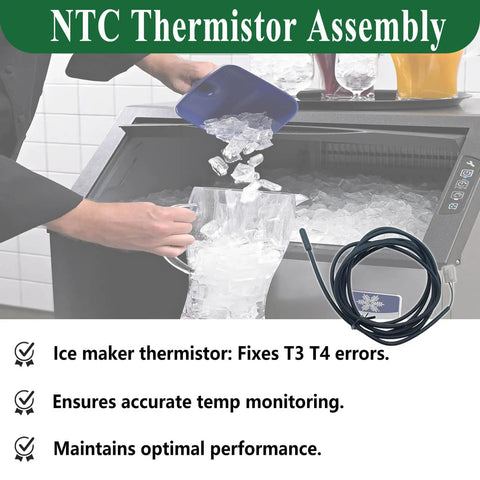 Thermistor Assembly NTC Sensor For Ice Machines Pro Grade IP68 Waterproof Temperature Probe Replaces 13459 000015573 Fixes T3 T4 Error Codes Fits Most Ice Makers installed on ice maker