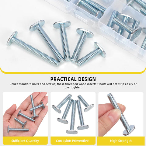 40 Pcs Tee Bolt Set 1/4-20 Thread T Slot Bolts for Woodworking Jigs and Fixtures, carbon steel zinc plated