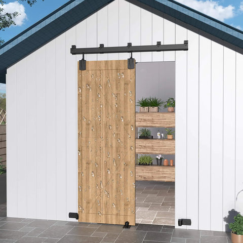 Heavy Duty Exterior Barn Door Hardware Kit For Outdoor Use With Box Rail Sliding Track Built To Last And Tough As Nails And Supports Up To 450 Lbs For One Door Black Finish Weather Resistant And Rustproof Ideal For Sheds Stables Garages And Workshops installed on shed