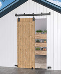 Heavy Duty Outdoor Barn Door Hardware Kit With 450 Lb Capacity, Box Rail Sliding Track For One Door, Anti Corrosion Black Finish