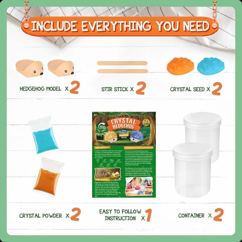 Hedgehog Crystal Growth Kit For Kids 6-12 - See Blue And Orange Crystals Form In 24 Hours, A Fun Hands-On STEM Gift That Feels Like Real Chemistry, Easy Step-By-Step Instructions For Curious Builders, kit contents shown