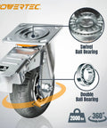 8-Inch Heavy Duty Caster Wheels Set Of 4 With Dual Locking Brakes Non-Pneumatic Polypropylene Tire, close-up showing swivel and ball bearings.