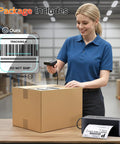 No Fuss Compact Wireless Thermal Label Printer For Quick Shipping And Packing 4X6 Sticker Generator With Bluetooth Pairing in an office setting.
