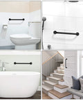 2 Pack 16 Inch Matte Black Shower Grab Bar Stainless Steel Wall Mount Safety Hand Rail For Handicap And Elderly Support Injury Prevention Concealed Screw Design Sure Grip Rust Resistant 500 Lb Capacity in various home settings.