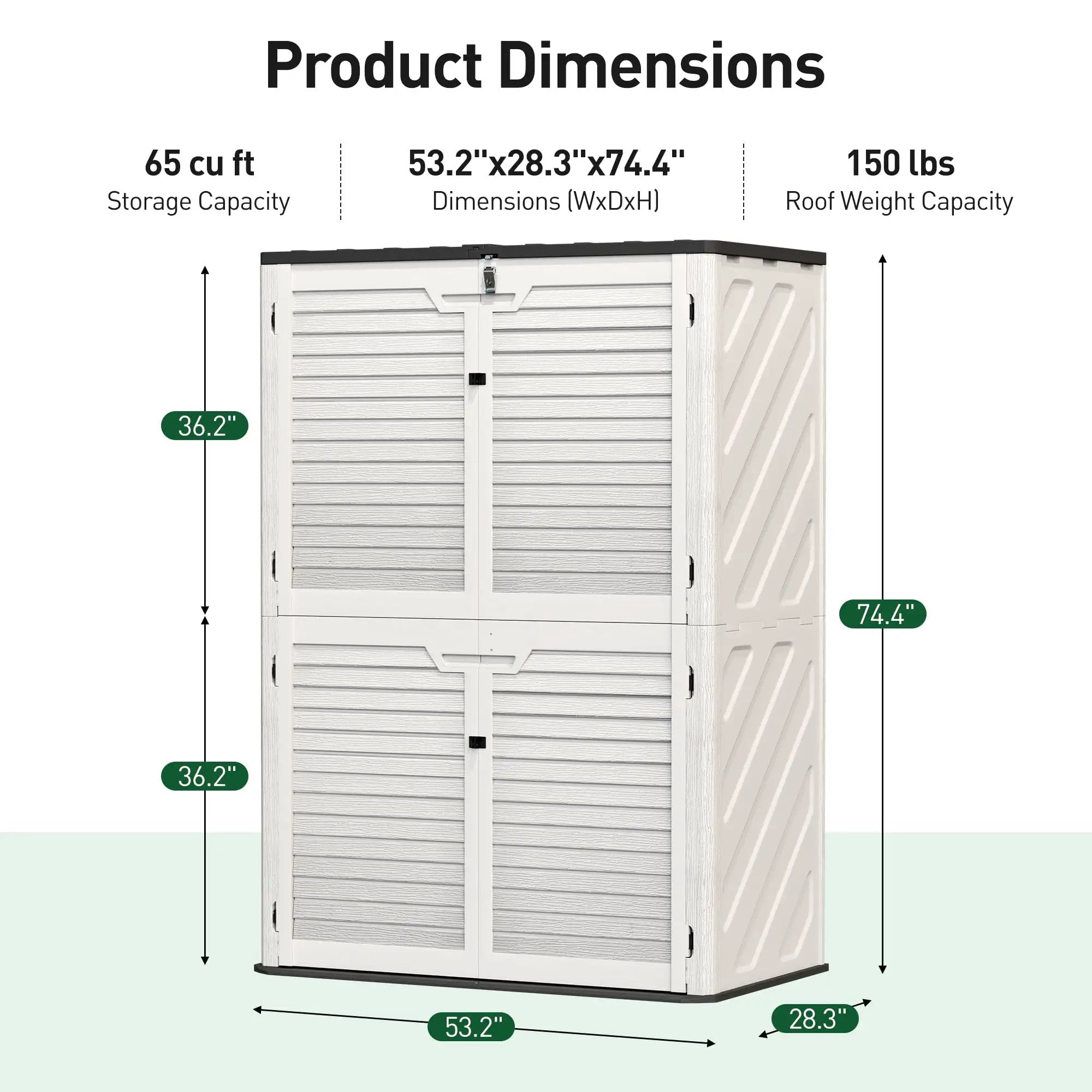 65 Cu Ft Outdoor Storage Shed With Lockable Doors ✓