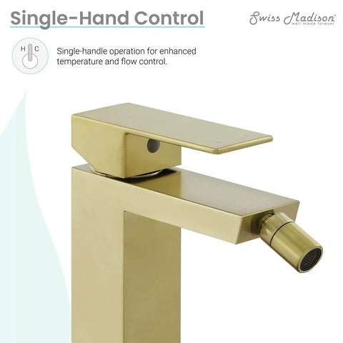 Concorde Bidet Faucet In Brushed Gold Solid Brass Single Hole Install 1.2 GPM Flow Easy One Handle Control For Hot And Cold Water