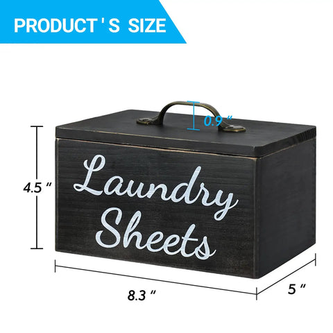 Rustic Black Dryer Sheets Holder With Lid For Decor, Wooden Fabric Softener Dispenser And Detergent Organizer with dimensions