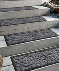 Non Slip Outdoor Stair Treads 6 Pack 8.5 By 30 Inches With Heat Insulation Rubber Backing For Wooden Steps Gray Floral Stair Runner Rug