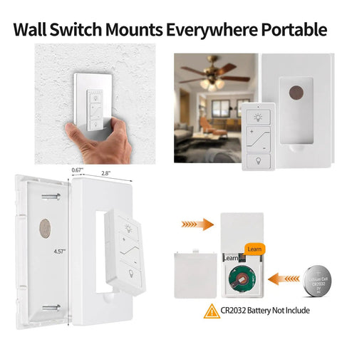 Slick Smart Dimmer Switch With Wireless Remote Control shown mounted, highlighting size and battery compartment details.