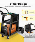 Sturdy Three Tier Rolling Welding Cart With Upgraded Wheels And Tank Storage For TIG MIG Welder And Plasma Cutter