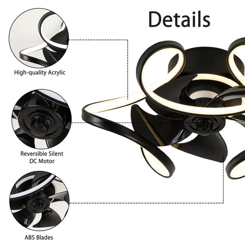 17.7 Inch Modern Low Profile Ceiling Fan With Dimmable Light Flush Mount Remote Control Energy Saving DC Motor Reversible Quiet Cooling