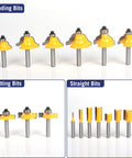Pro Grade 35 Piece Router Bit Kit One Quarter Inch Shank Carbide Bits Set showing beading, slotting, and straight bits.