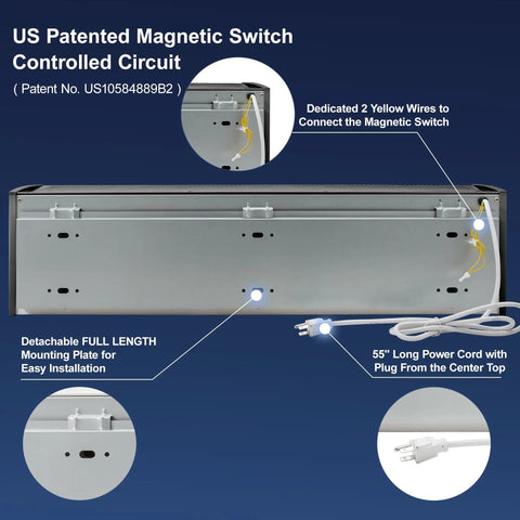 Sleek 42 Inch Black Air Curtain With 1000 Cfm High Velocity Airflow And Two Speeds For Shutting Out Chilly Drafts and Keeping Bugs Off Your Turf So Your Doorway Stays Crisp And Ready To Roll with magnetic switch circuit and power cord.
