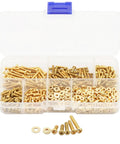 600 Pieces M2.5 Phillips Copper Yellow Machine Screws Assortment Kit With Nuts And Flat Washers in storage box