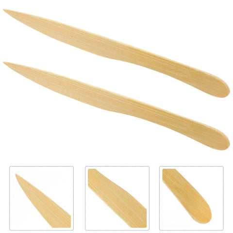 Wooden Letter Opener Set Two Pack Ergonomic Wear Resistant Envelope Slitter Portable Utility Cutter in khaki wood finish