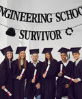 Future Engineer Graduation Banner And Congrats Engineer Sign Set For Engineering School Parties above graduates showing diplomas.